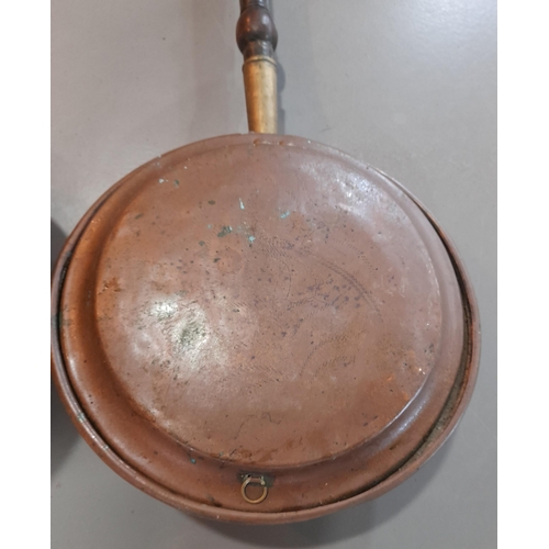 370 - 2 Large Antique Bed Warming Pans, One Heavily Decorated Brass and One Faintly Decorated Copper. Both... 