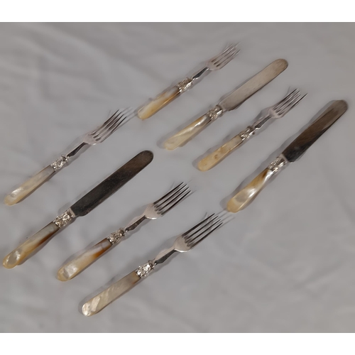 378 - A Set of Victorian Silver Plated, Mother of Pearl Handled Cutlery comprising of 5 Forks and 3 Knives... 