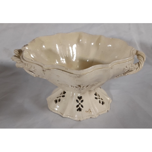 382 - 3 Pieces of Antique Creamware including an 18th C Reticulated Cruet Caddy (approx. 23cm Diameter), a... 