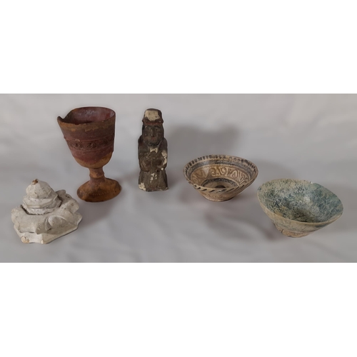 384 - A Collection of Antique Stone/Terracotta Items. 2 Bowls (10 and 12cm Diameter), 1 Goblet (13cm H), a... 