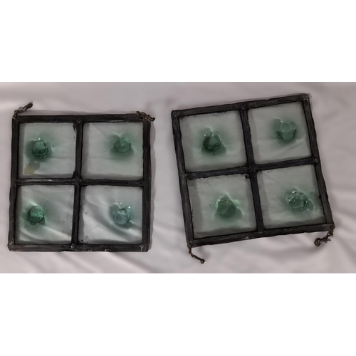 391 - A Pair of Hand Blown, Lead Work Stained Glass Windows. Approx 25cm x 25cm Each.