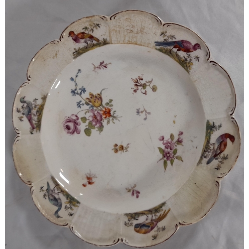 393 - 2 Antique Plates, one Mounted in a Dark Wood Frame. 
A Bird Plate Circa 1755, Chelsea, No Chips or C... 