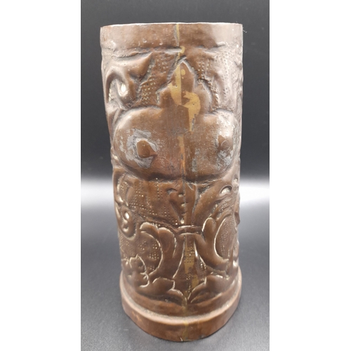 395 - A Copper Plated Beaker Depicting a Mans Face and a Copper and Brass Arts and Crafts Bird. Some Damag... 