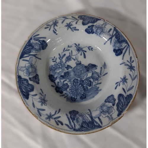 356 - Two Antique, possibly 1760 Blue and White Plates Decorated with Flowers and Foliage,22cm Diameter, o... 