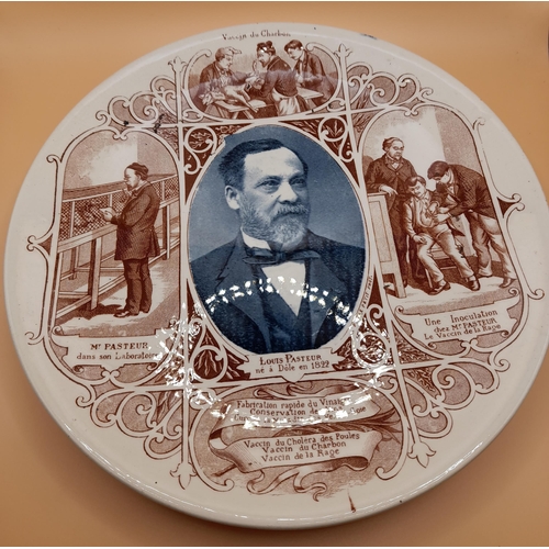 375 - A Commemorative Ceramic Plate (1890-1930) with The Portrait of Louis Pasteur and Scenes from his lif... 