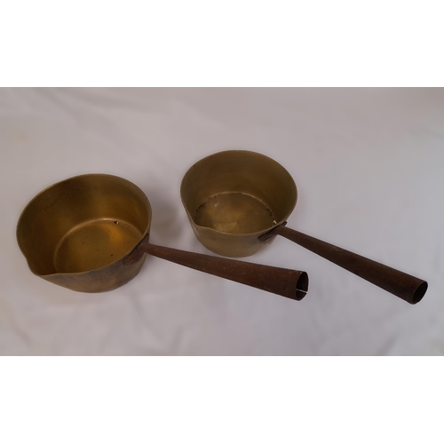 161A - A Selection of Brass Pans including 2 Milk Pans and a Copper Plated Pan with T.P. B. Water IV on the... 