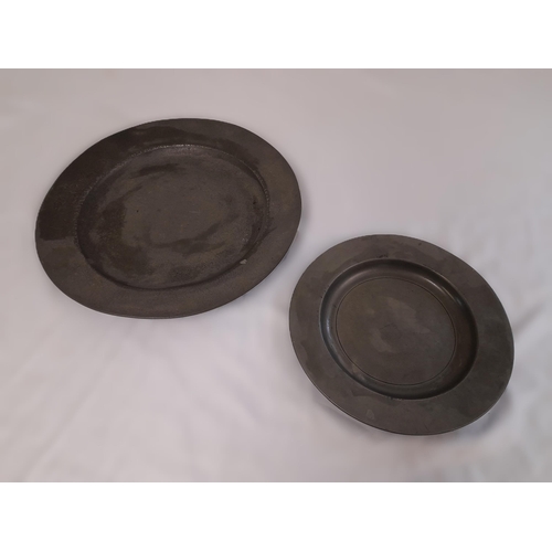 340A - A Pair Of Pewter Plates, 35.5cm and 25.5cm Diameters.