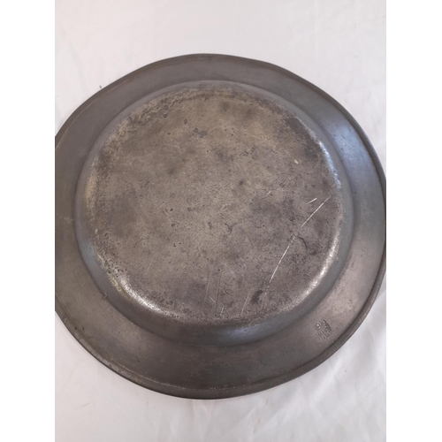 340A - A Pair Of Pewter Plates, 35.5cm and 25.5cm Diameters.