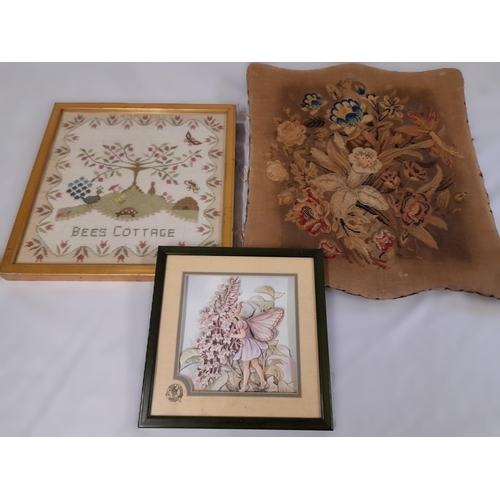 506 - Two Tapestries and a Decoupage commemorating 15 Years of Flower Fairies. Damage to unframed tapestry... 