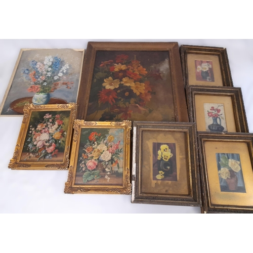 507 - A Collection of Mainly Gilt Framed Original Oils of Floral Arrangements, on board and canvas and One... 