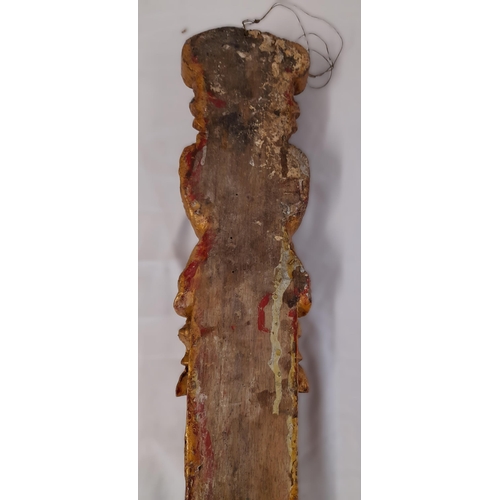 556 - A Gold Painted, Hard Wood Wall Hanging of A Carved Lady with Decoration. 66cm Length.