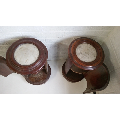 738 - An unmatched pair of Victorian Cylinder Pot Cupboards with inset marble top.
Damage as pictured.