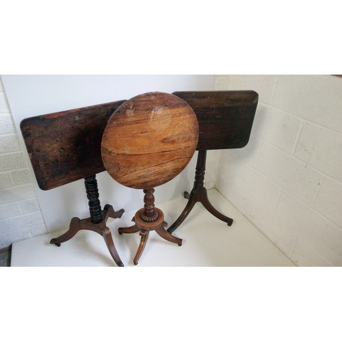 744 - A Selection of  3 Tilt Top Tables all with Turned Columns.