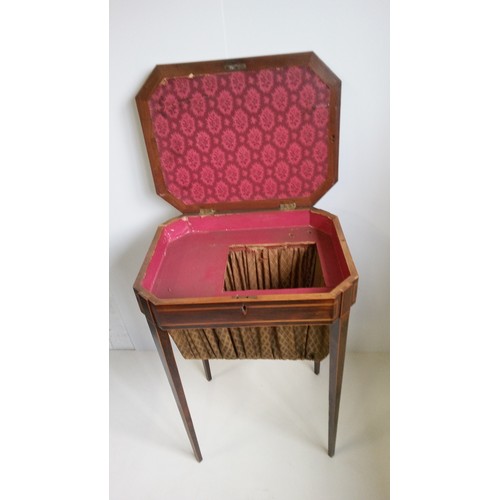 751 - Inlaid Work Table with basket on tapered legs.
74cm high,50cm wide, 40cm deep