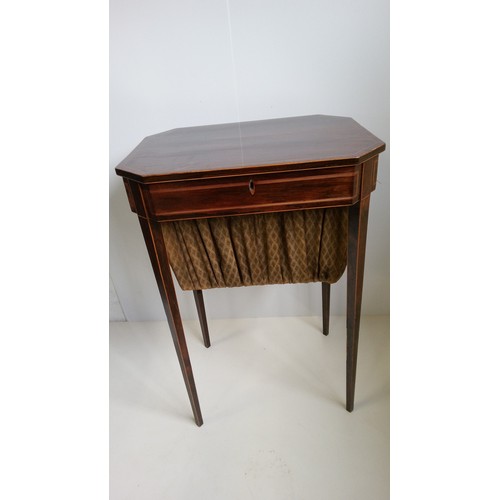 751 - Inlaid Work Table with basket on tapered legs.
74cm high,50cm wide, 40cm deep