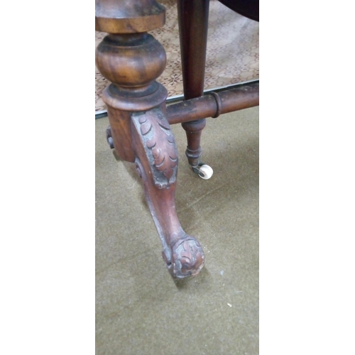 407 - Antique Burr Walnut gateleg table with turned and carved legs, ceramic casters.
Top in need of atten... 