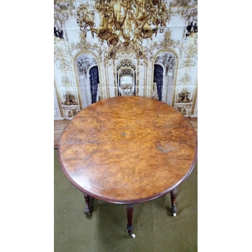 407 - Antique Burr Walnut gateleg table with turned and carved legs, ceramic casters.
Top in need of atten... 