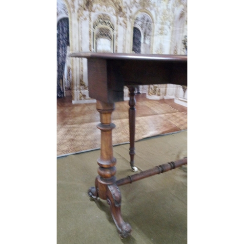 407 - Antique Burr Walnut gateleg table with turned and carved legs, ceramic casters.
Top in need of atten... 