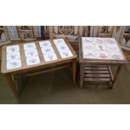 409 - Pair of Coffee tables with Antique Dutch Tile tops.
49cm high, 52cm wide, 52cm deep (tallest)
46cm h... 