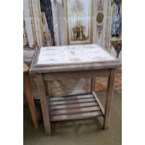 409 - Pair of Coffee tables with Antique Dutch Tile tops.
49cm high, 52cm wide, 52cm deep (tallest)
46cm h... 