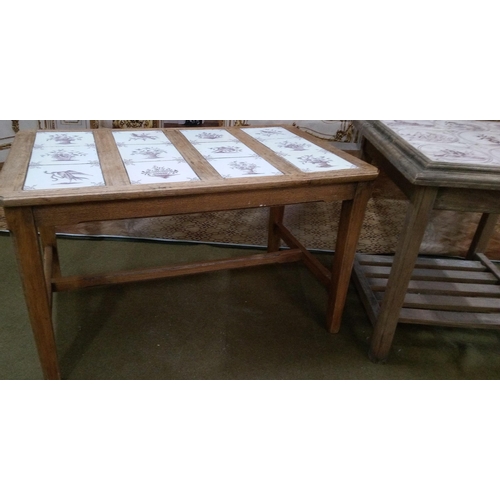 409 - Pair of Coffee tables with Antique Dutch Tile tops.
49cm high, 52cm wide, 52cm deep (tallest)
46cm h... 