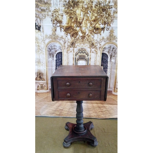 411 - Victorian Mahogany drop leaf work table with 2 drawers (missing castor)