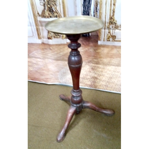 414 - 3 x Wine Tables on tripod legs, one with brass top