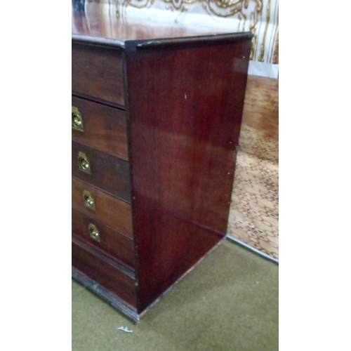 417 - 10 Drawer Collectors Chest with Brass handles.fFeet and trim missing on one side and other damage as... 