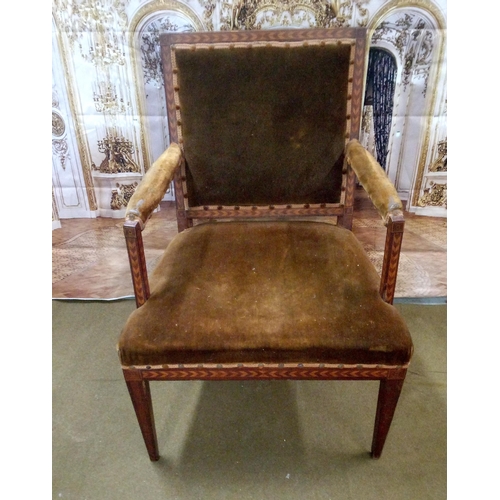 419 - Antique Empire Chair with Inlaid Detailing.