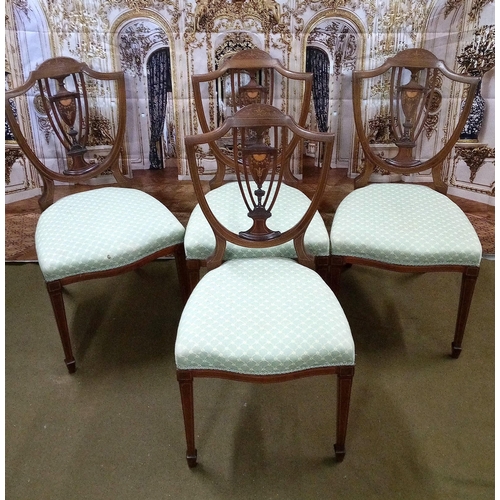 421 - Set of 4 Edwardian Shield Back inlaid chairs.