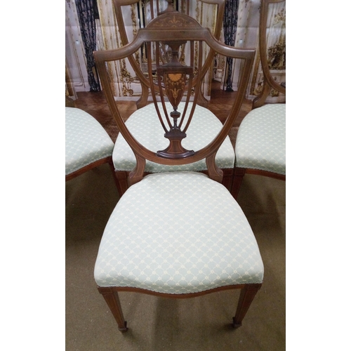 421 - Set of 4 Edwardian Shield Back inlaid chairs.