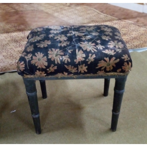 424 - Antique Child's Stools, one with with carved detailing and and Ebonised small Stool