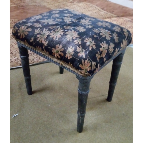 424 - Antique Child's Stools, one with with carved detailing and and Ebonised small Stool