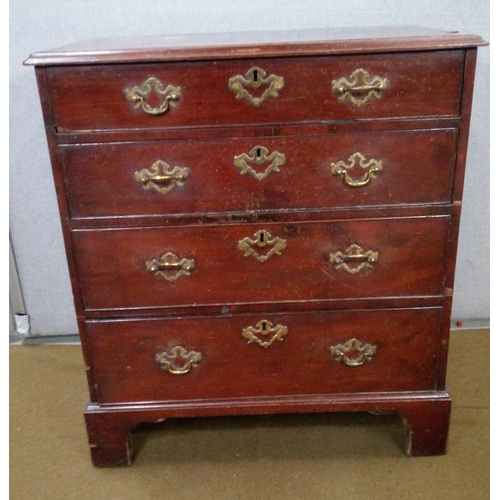 427 - 4 Drawer Georgian Chest on Bracket feet, Original Brass handles . has one foot missing, other damage... 