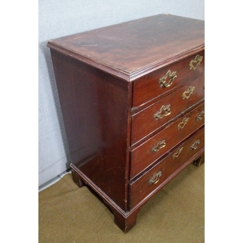 427 - 4 Drawer Georgian Chest on Bracket feet, Original Brass handles . has one foot missing, other damage... 