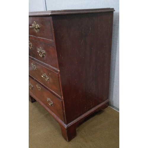 427 - 4 Drawer Georgian Chest on Bracket feet, Original Brass handles . has one foot missing, other damage... 