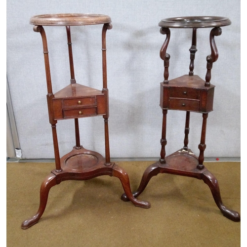 429 - A Pair of Georgian Wash Stands both have 2 small drawers standing on tapered columns with Cabriole l... 