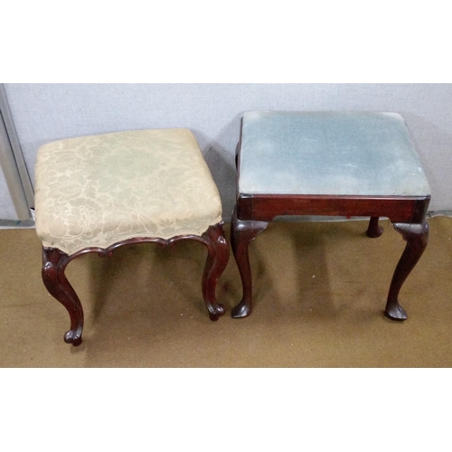 430 - 2 Stools, 1 Victorian with decorative scroll trim and carved cabriole legs.  43cm high, 52cm x52 cm.... 