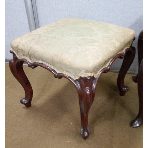 430 - 2 Stools, 1 Victorian with decorative scroll trim and carved cabriole legs.  43cm high, 52cm x52 cm.... 