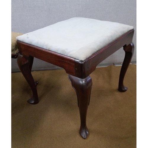 430 - 2 Stools, 1 Victorian with decorative scroll trim and carved cabriole legs.  43cm high, 52cm x52 cm.... 