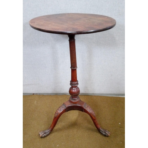 431 - A Georgian tripod Table with oval top and heavily carved  legs and base. central column has been rep... 