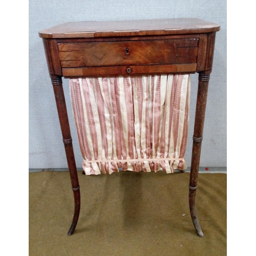 433 - Antique Inlaid Work Table with Sliding drawer and work basket. veneer in need of repair.
76cm high, ... 