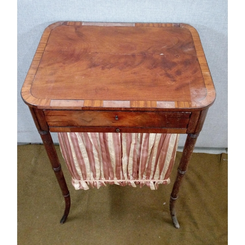 433 - Antique Inlaid Work Table with Sliding drawer and work basket. veneer in need of repair.
76cm high, ... 