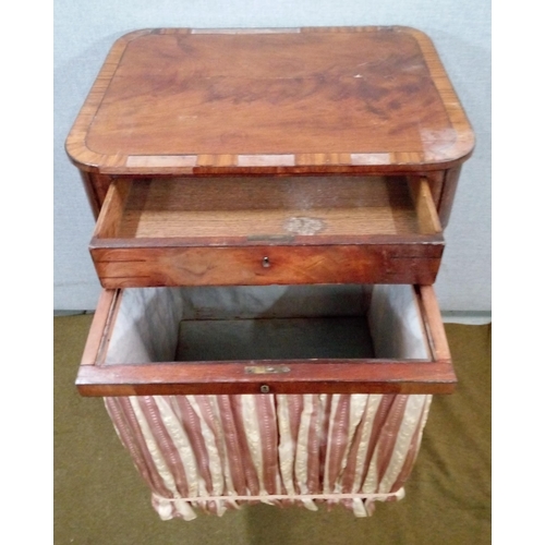 433 - Antique Inlaid Work Table with Sliding drawer and work basket. veneer in need of repair.
76cm high, ... 