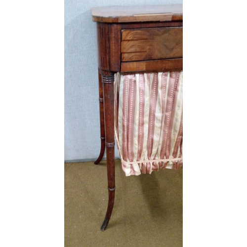 433 - Antique Inlaid Work Table with Sliding drawer and work basket. veneer in need of repair.
76cm high, ... 