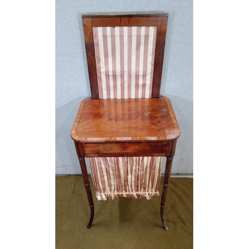 433 - Antique Inlaid Work Table with Sliding drawer and work basket. veneer in need of repair.
76cm high, ... 