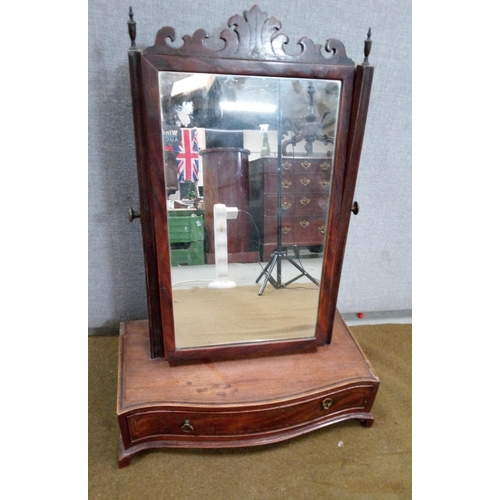 435 - A Georgian Toilet Mirror with drawer, carved detail on top,  One back foot missing as pictured.
60cm... 