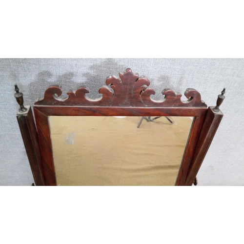 435 - A Georgian Toilet Mirror with drawer, carved detail on top,  One back foot missing as pictured.
60cm... 