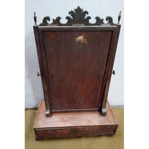 435 - A Georgian Toilet Mirror with drawer, carved detail on top,  One back foot missing as pictured.
60cm... 