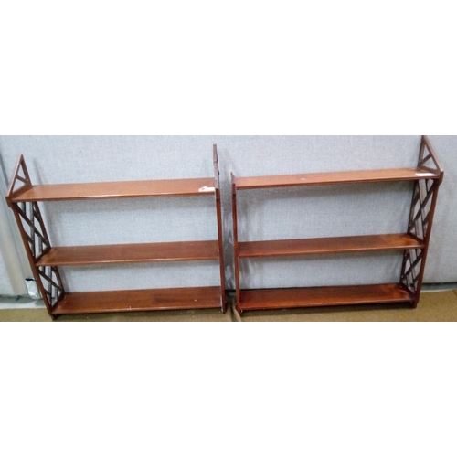 446 - A pair of Antique wall shelves, 3 tiers raised on blackish ends.